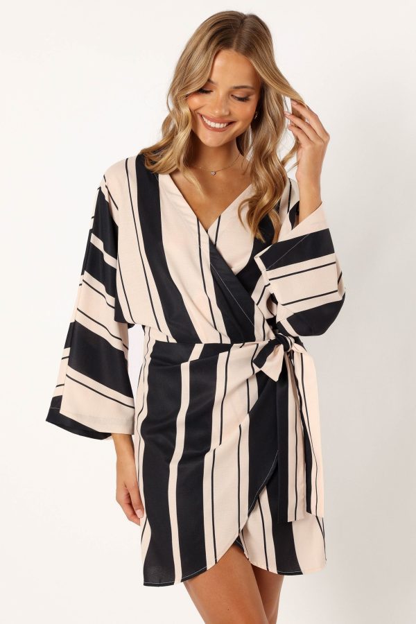 Deon Wrap Mini Dress - Black Cream