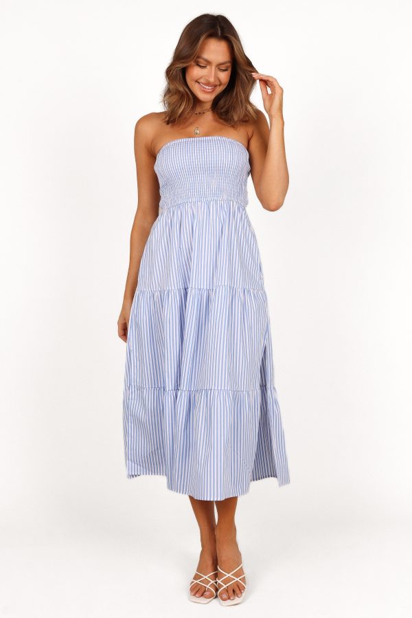 Maisie Strapless Midi Dress - Blue Stripe