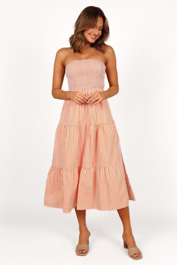 Maisie Strapless Midi Dress - Orange Stripe